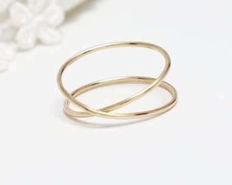 Super dünner Gold X Ring, Criss Cross Ring, Goldringe für Frauen, Daumenring, Versprechensring, zarter zierlicher minimalistischer 14K Ring | LOVEx Ring