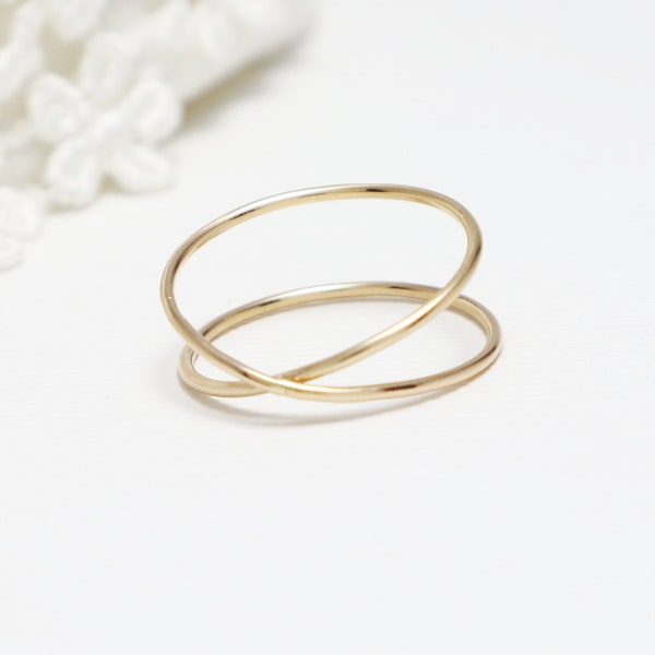 Super Thin Gold X Ring, Criss Cross Ring, Gold Rings For Women, Thumb Ring, Promise Ring, Delicate Dainty Minimalist 14K Ring | LOVEx Ring