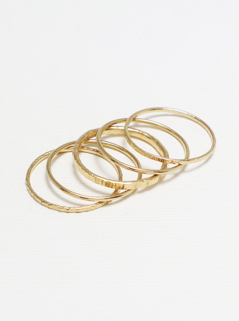 Gold Rings For Women, Minimalist Ring, Line Hammered Stacking Ring Set Of 5, Thick Medium Thin Gold Ring, Gold Stack Ring Marvelous Rings image 4