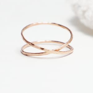 Super Thin 14K Rose Gold Criss Cross X Ring, Hammered, Gold Rings For Women, Thumb Ring, Dainty Promise Ring, Knuckle Ring LOVEx Ring image 1