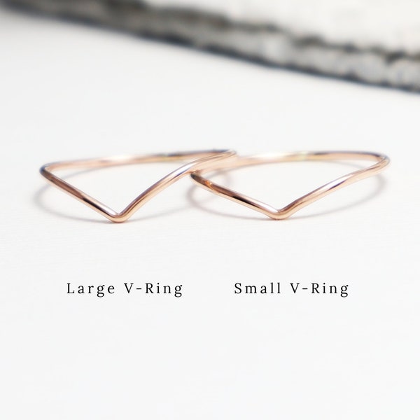 Super Thin Rose Gold Chevron V Ring, Curved Rings For Women, Delicate Thumb Ring, Minimalist 14K Rose Gold Filled Ring | Esprit Rings