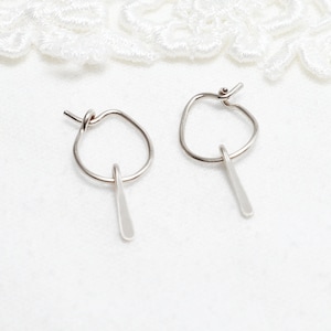 Silver Bar Dangle Hoop Earrings, Minimalist Drop Earrings, Summer Earrings For Women, Small Drop Earrings, Silver Earrings | Accent Earrings
