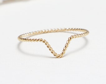 Super Thin Gold Chevron V Ring, Curved Ring, Gold Rings For Women, Thumb Ring, Dainty Minimalist Stacking Ring, 14K Gold Filled | Moxie Ring