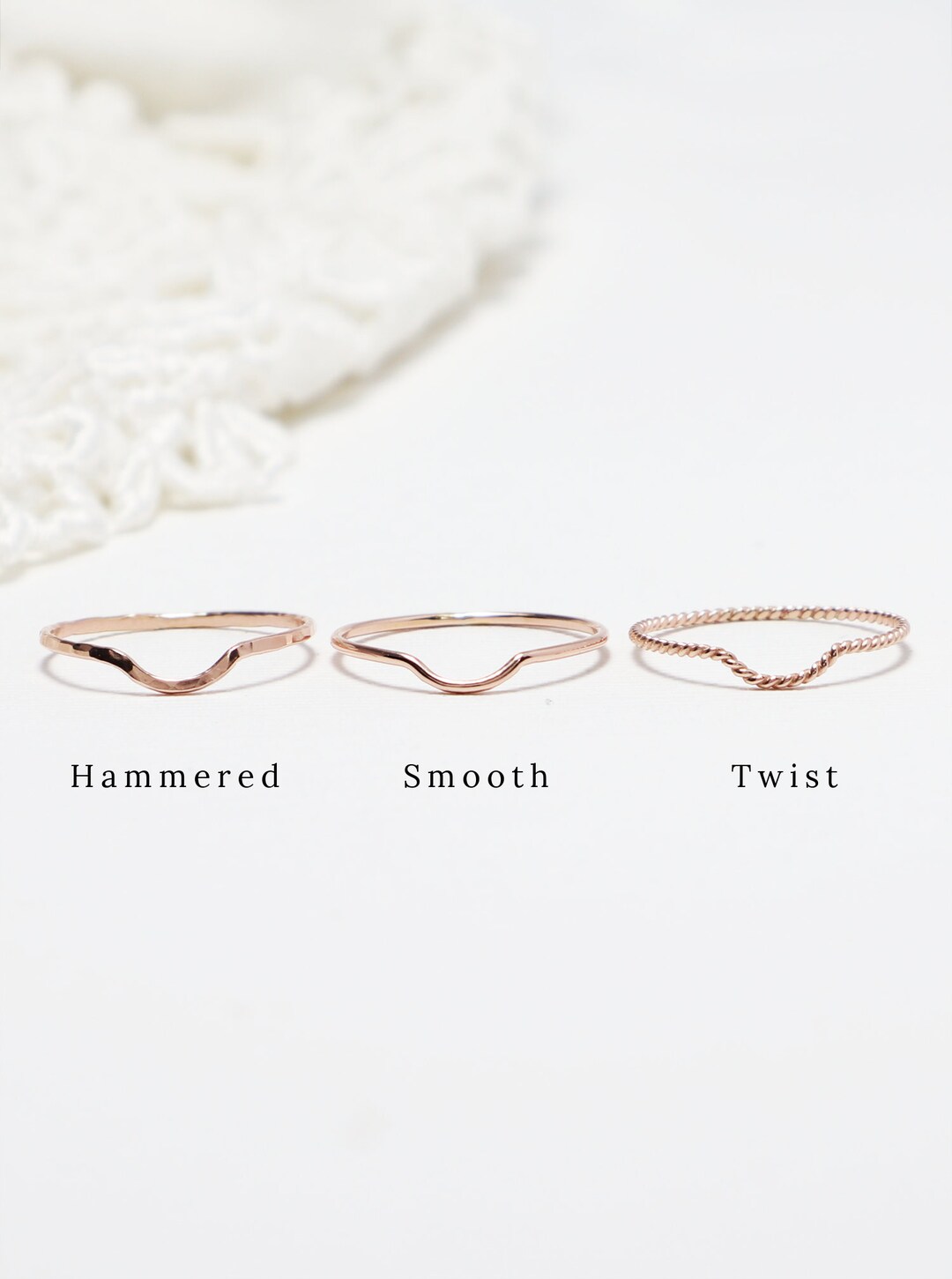 Super Thin Rose Gold Chevron U Ring, Curved Rings for Women, Dainty
