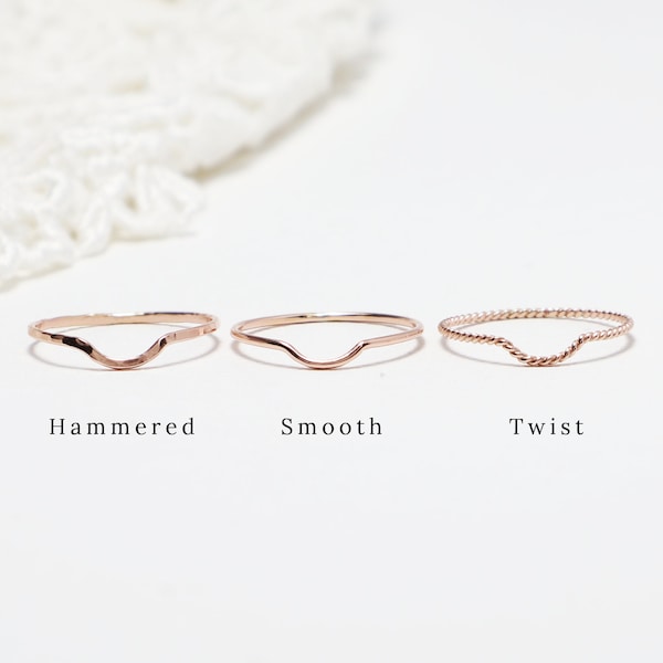 Super Thin Rose Gold Chevron U Ring, Curved Rings For Women, Dainty Wave Ring, Delicate Thumb Ring, Minimalist Rose Gold Ring | Mettle Rings