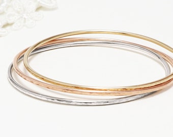 Bracciale sottile in oro martellato, bracciale rigido da 1 o 3 pezzi, polsino semplice e minimalista, oro 14 carati, oro rosa, argento / braccialetti celebrativi