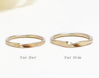 Conjunto de anillos de oro Mobius a juego para pareja, 1,6 mm, 2 mm, anillo de promesa, anillo de pareja de plata, conjunto de alianzas de boda, anillo de compromiso / anillos eternos