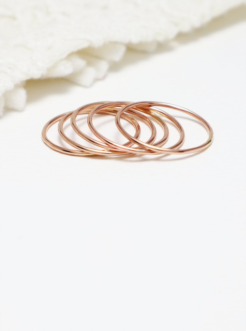 Super Thin Rose Gold Ring Set Of 5, Stacking Rings For Women, Minimalist Ring, Delicate Dainty Ring, 14K Rose Gold Thumb Ring Grace Rings image 1