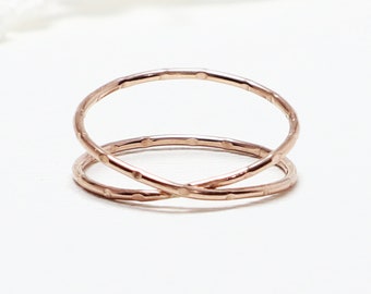 Super Thin Rose Gold X Ring, Textured, Criss Cross Ring, Minimalist Gold Rings For Women, Promise Ring, Delicate Thumb Ring | LOVEx Ring