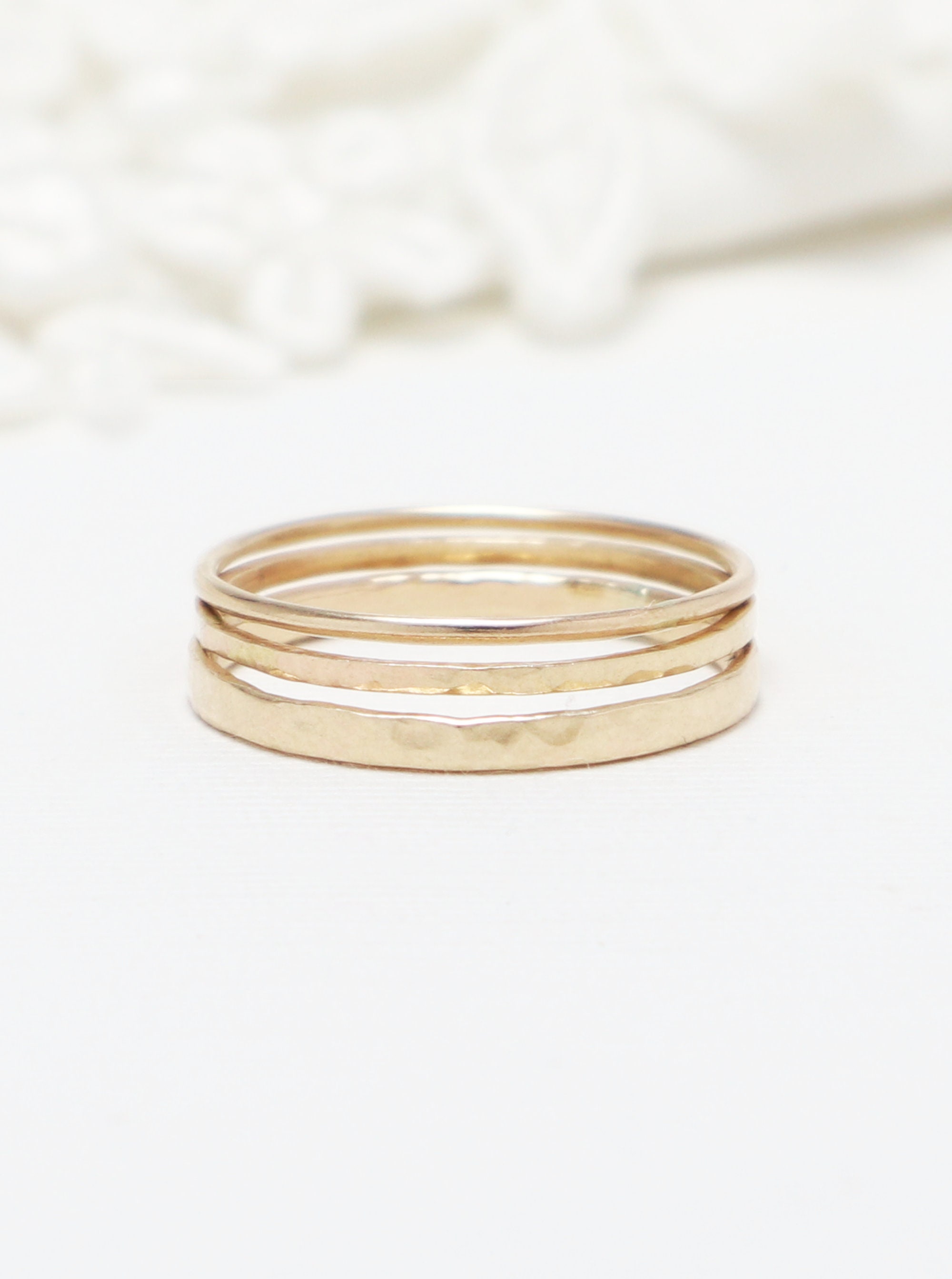 Set Di 3 Anelli Sottili Da Donna - Fascia 1.5mm, Placcato Oro 14K, Zirconi, Impilabili, Ipoallergenici