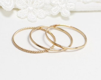 Super Thin Gold Ring Set Of 3, Gold Rings For Women, Hammered, Twist, Thumb Ring, 14K Gold Filled, Dainty Simple Stack Set | Beatitude Rings