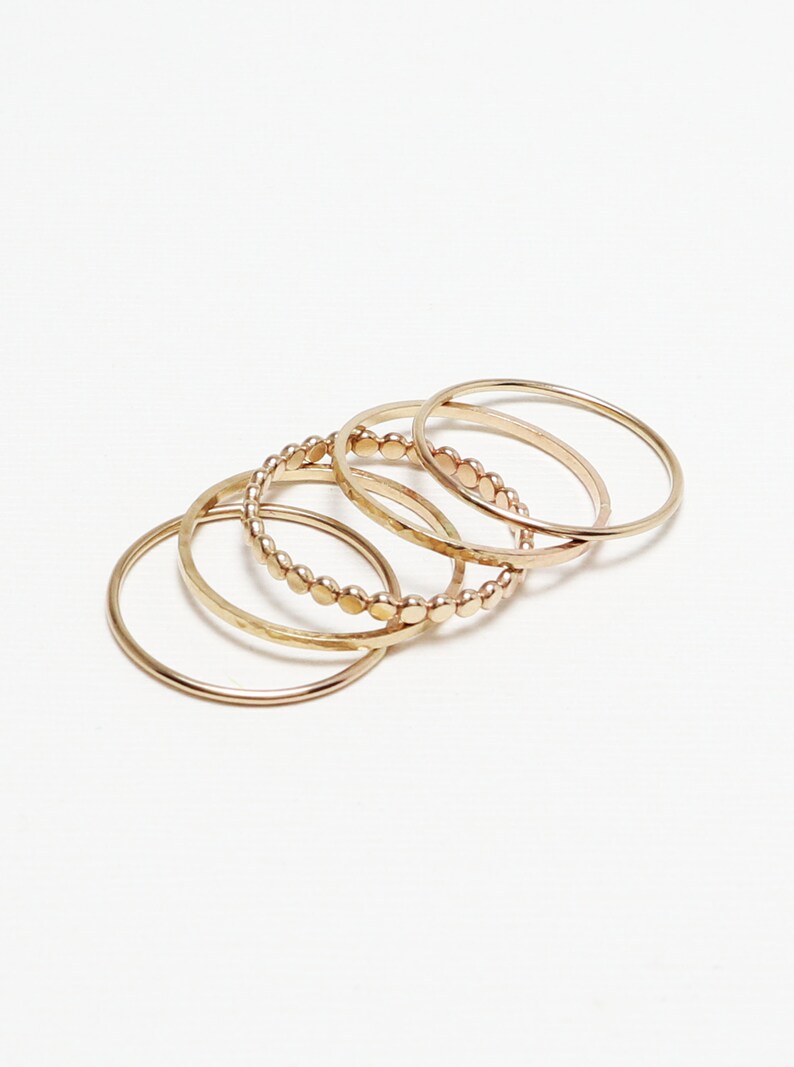 Gold Rings For Women, Minimalist Ring, Gold Bead Stacking Ring Set Of 5, Medium Thick Thin Gold Ring, Gold Stack Ring Marvelous Rings image 4
