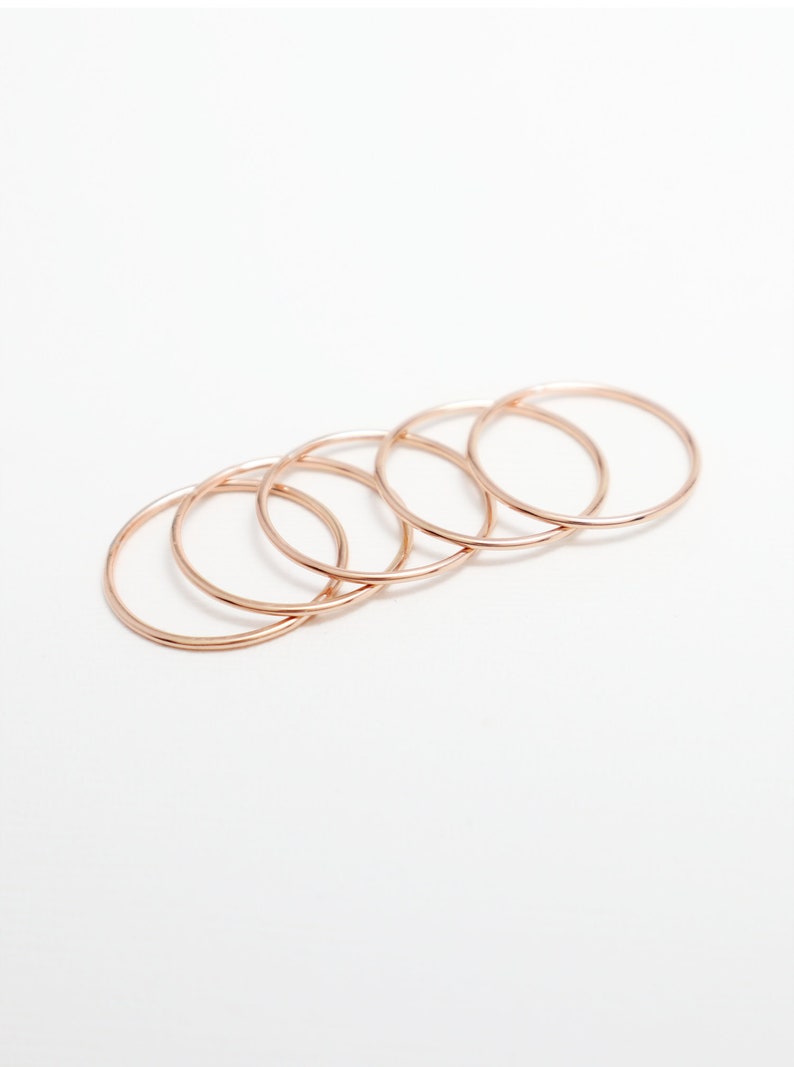 Super Thin Rose Gold Ring Set Of 5, Stacking Rings For Women, Minimalist Ring, Delicate Dainty Ring, 14K Rose Gold Thumb Ring Grace Rings image 4