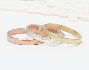 Minimalist Gold Rings For Women, Thick Gold Ring, 3mm Hammered, Silver Couple Ring, Promise Ring For Her, Thumb Ring, 14K Band | Mirth Rings