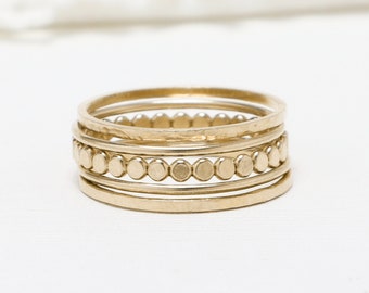 Gouden ringen voor vrouwen, minimalistische ring, stapelring gouden kraal set van 5, medium dikke dunne gouden ring, gouden stapelring | Prachtige ringen