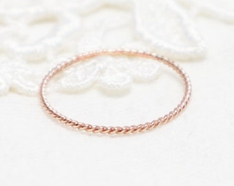 Super Thin Rose Gold Ring, Twist Rope Ring, Simple Stacking Ring, Pink Gold Ring, Dainty 14K Rose Gold Ring, Thumb Ring | Optimism Ring