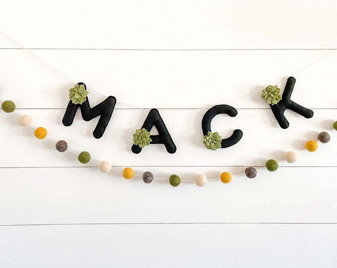 Custom Stuffed Felt Letter Garland Succulent Name Banner Etsy