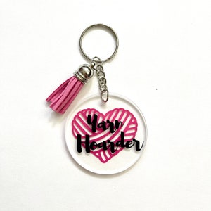 Yarn Hoarder Keychain | Heart Yarn Ball Tassel Accessory | Crocheter Knitter Gift