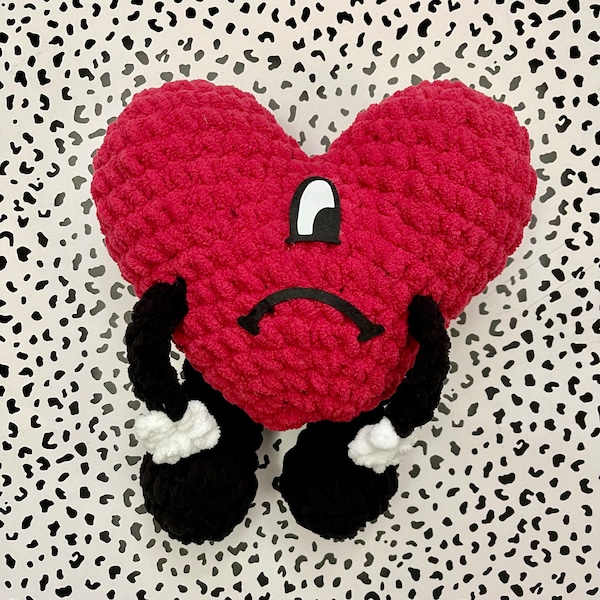 BB Heart Plush | Crochet Red Heart Plush with Arms & Legs | Sad Summer Heart Stuffie with Eye | Verano Amigurumi