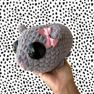 Sad Hamster Crochet Plush | Meme Gray Hamster with Pink Bow Crochet | Handmade Stuffed Animal