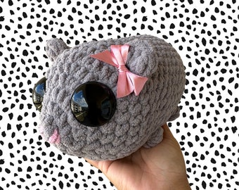 Sad Hamster Crochet Plush | Meme Gray Hamster with Pink Bow Crochet | Handmade Stuffed Animal