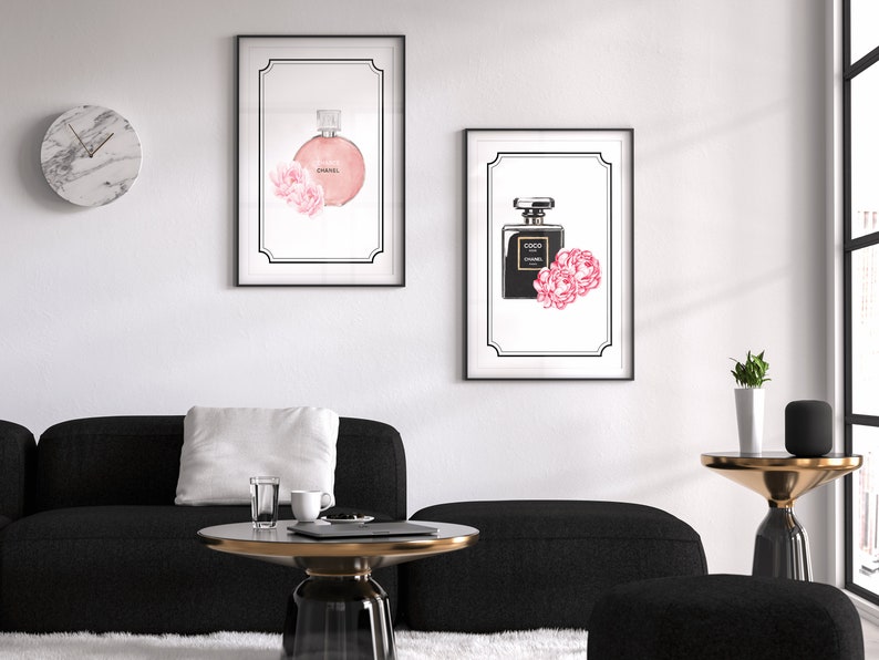 Black Pink Set Coco Chanel Paris Perfume Bottle Flowers Roses Etsy