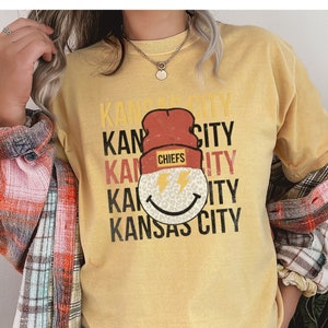 Kansas City Chiefs Smile Shirt Cozy KC Football Shirt with Distressed Print Kansas City Shirt Retro Design