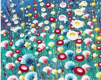 Whimsical 5x7 to 18x24 wall art prints, Wildflower print, Colorful unique splatter art, Flower artwork , Blue green pink red nursery print.