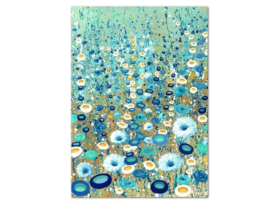 Teal Art Prints 5x7 8x10 More Sizes, Whimsical Wall Art, Floral Art