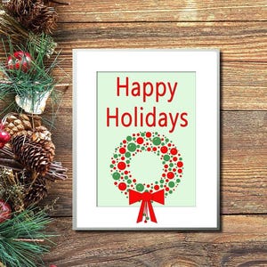 8x10 Happy Holidays Printables, Printable Art Christmas Sign, Vintage ...