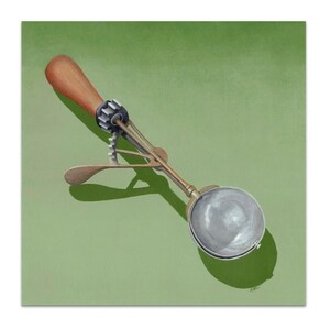 Art Print 3x3-20x20, Kitchen wall art with a vintage vibe, Ice cream scoop print of acrylic painting, Green wall art, Square kitchen prints.