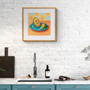 3x3 to18x18 Kitchen wall art Orange and teal kitchen art image 2