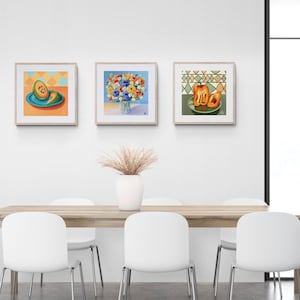 3x3 to18x18 Kitchen wall art Orange and teal kitchen art image 5