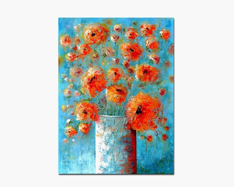 3x5 to 21x28 prints of acrylic painting, Wall art prints of aqua & orange flowers, turquoise wall art, Aqua floral art prints. Samples
