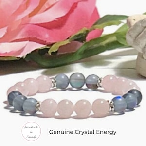 Angel Aura Quartz healing crystal jewelry, Aura Quartz beaded bracelet gift for her, Celestial jewelry for mom, Rose Quartz healing crystals