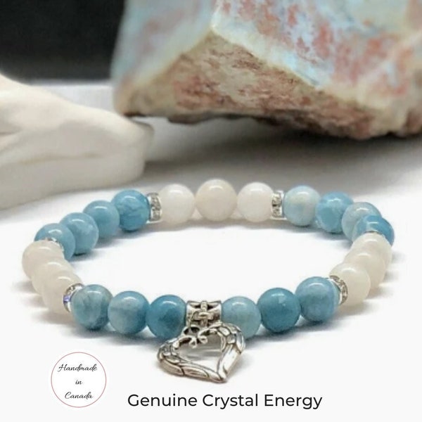 Larimar Moonstone gemstone beaded bracelet, Healing crystals for Anxiety, Calming bracelet, Feminine energy, Love and Healing