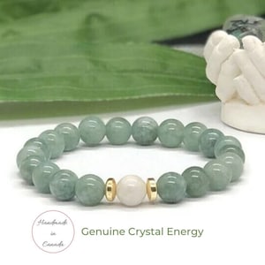 Anxiety relief bracelet, Green Jade healing crystals, Moonstone healing stone, Loving energy for mental health, positive energy mala
