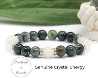 Wealth maker Prosperity bracelet, Moss Agate crystal bracelet, White Jade gemstone bracelet for women, healing crystal abundance bracelet