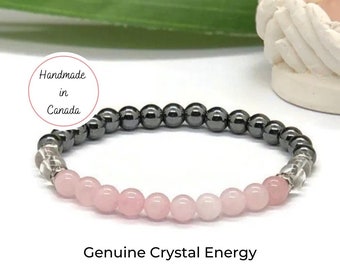 Unconditional love crystal bracelet, Rose Quartz healing crystals, Hematite for grounding and protection, multi stone bracelet, wrist mala