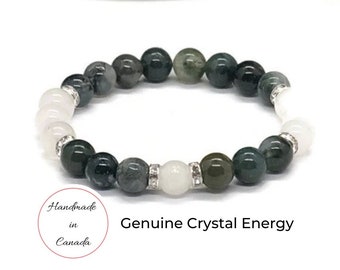 Moss Agate Wealth bracelet, Attract abundance crystal bracelet, gemstone beaded bracelet for women, Intention bracelet of healing crystals
