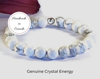 Anxiety Bracelet for stress relief, Howlite healing crystal bracelet, Howlite gemstone beaded bracelet, natural stone beads stretch bracelet