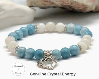 Larimar Moonstone gemstone beaded bracelet, Healing crystals for Anxiety, Calming bracelet, Feminine energy, Love and Healing