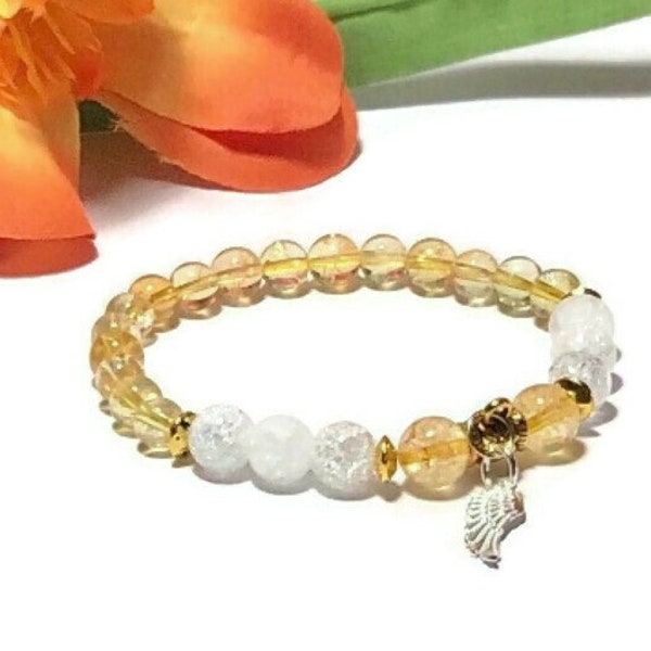 Bracelet Citrine Prosperity pour femme, bracelet Angel Wing, bracelet de guérison en cristal Citrine, bracelet Citrine, bijoux Angel Wing