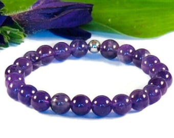 Genuine Amethyst crystal bracelet, Healing stones for insomnia, Purple gemstone bracelet, Beaded wrist bracelet, Handmade in Canada