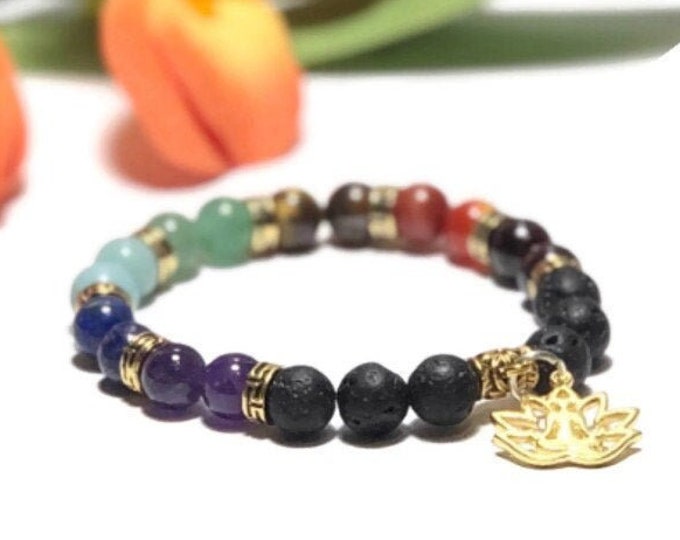 Chakra bracelet healing stones, Chakra crystal set, 7 chakra yoga bracelet, Boho bracelet best friend gift, yoga teacher gift
