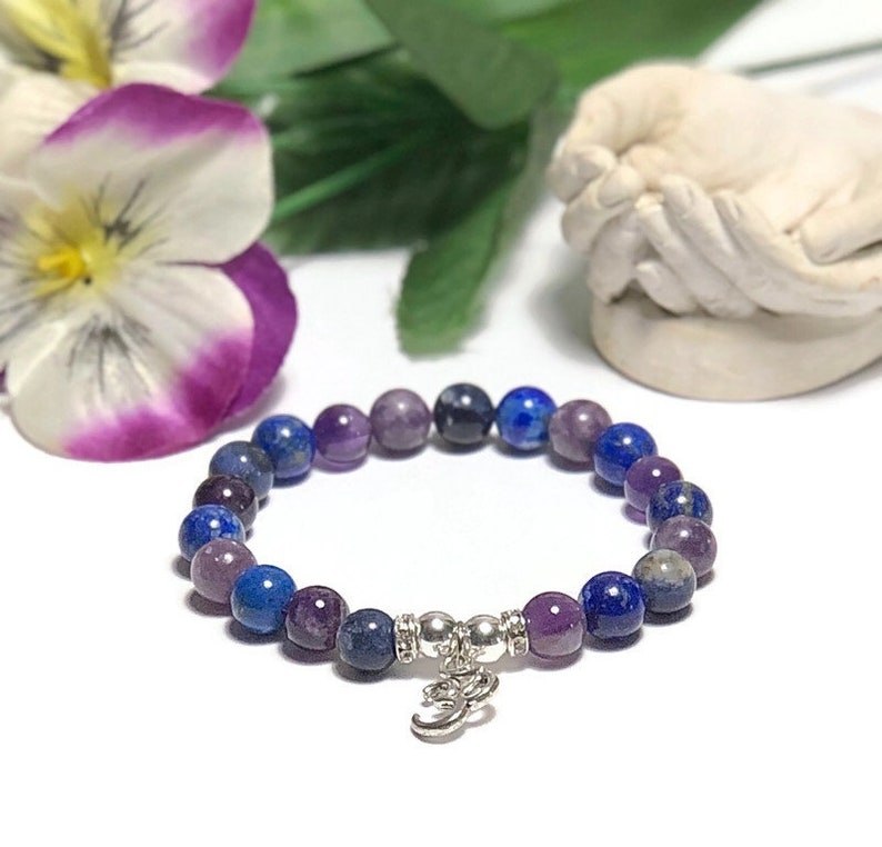 Amethyst Lapis lazuli gemstone bracelet, Boho jewelry Chakra bracelet, Third eye chakra mala bracelet, Meditation yoga jewelry