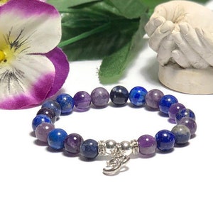 Amethyst Lapis lazuli gemstone bracelet, Boho jewelry Chakra bracelet, Third eye chakra mala bracelet, Meditation yoga jewelry