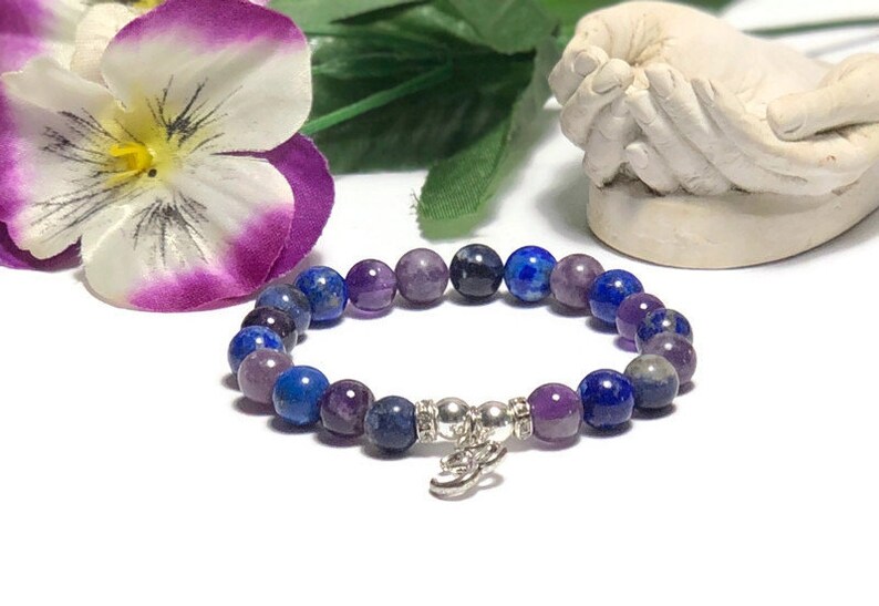 Amethyst Lapis lazuli gemstone bracelet, Boho jewelry Chakra bracelet, Third eye chakra mala bracelet, Meditation yoga jewelry