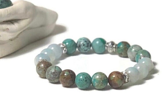 Immune support healing bracelet, Aquamarine crystal gemstone bracelet, healing stones mala yoga jewelry, Handmade Canada shops