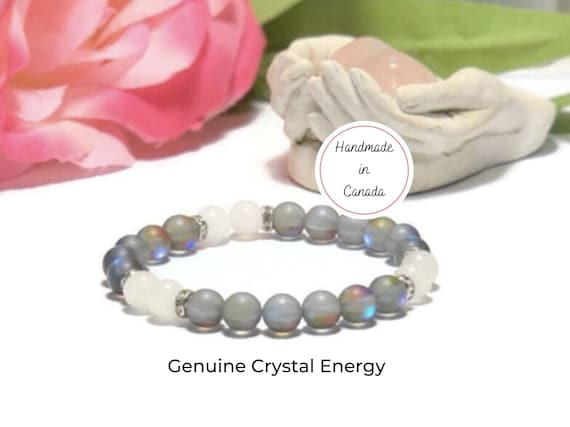 Angel Aura Quartz healing crystal bracelet, White Jade bracelet, Best Friend anxiety relief gift, Popular stress relief healing bracelet